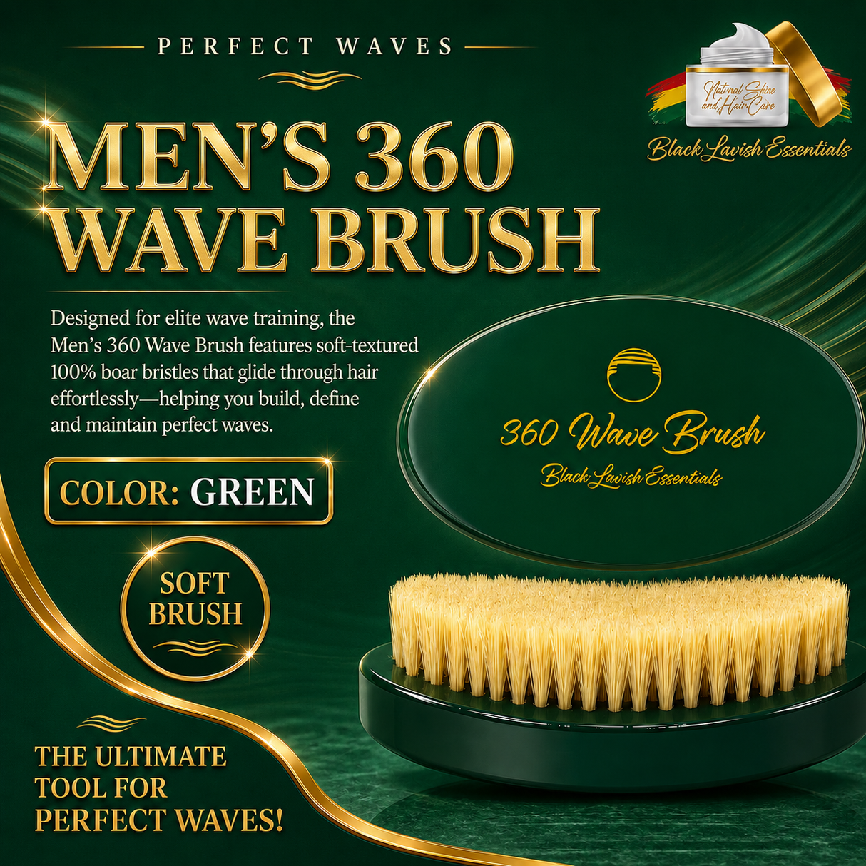 360 Wave Brush for Building Deeper Waves<br><br> Soft Brush & Medium-Hard Brush, 100% Boar Bristle