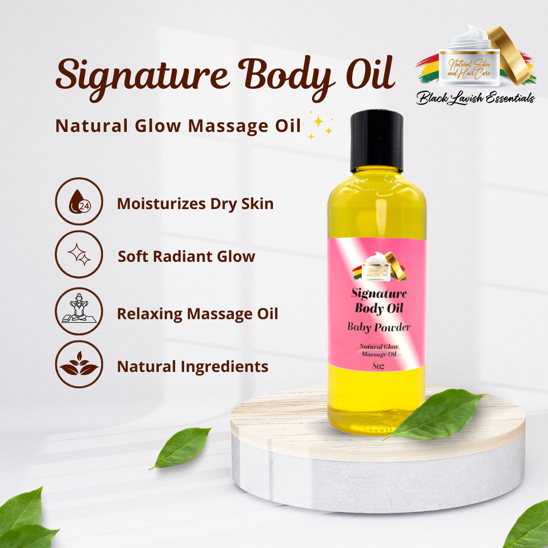 Black Lavish Essentials Signature Body Oil<br><br>Intensify Your Natural Glow <br> Dry Skin Body Oil for Deep Hydration, Illustrious Shine, & All-Day Moisture<br><br>8oz Bottle
