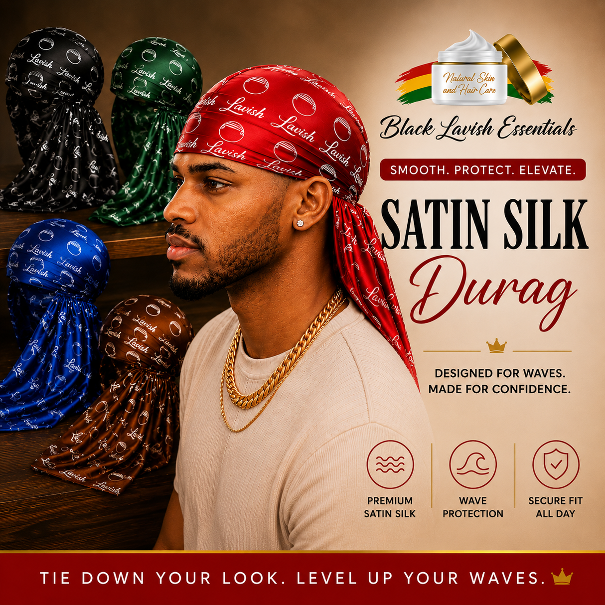 BLE Silk Satin Durags<br><br> 100% Silk for Superior 360 Wavers<br><br> Lavish / Luxury / Lifestyle