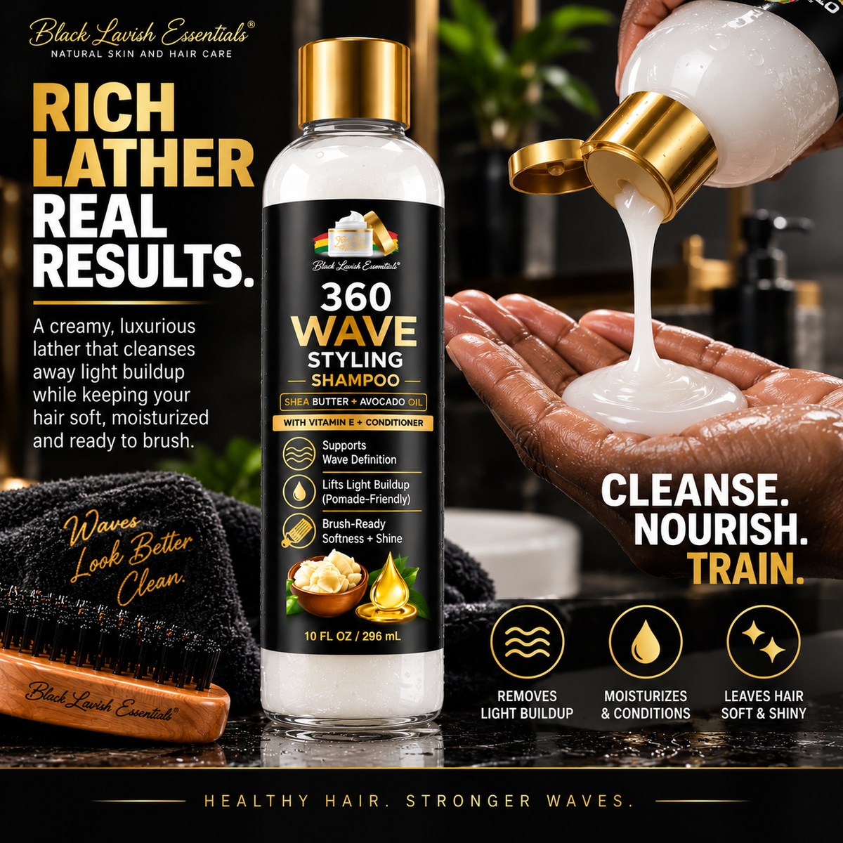 360 Wave Shampoo | Moisturizing Wave Shampoo for Men | Shea Butter, Avocado Oil & Vitamin E | 10oz