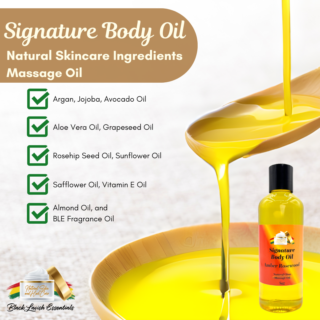 Black Lavish Essentials Signature Body Oil<br><br>Intensify Your Natural Glow <br> Dry Skin Body Oil for Deep Hydration, Illustrious Shine, & All-Day Moisture<br><br>8oz Bottle