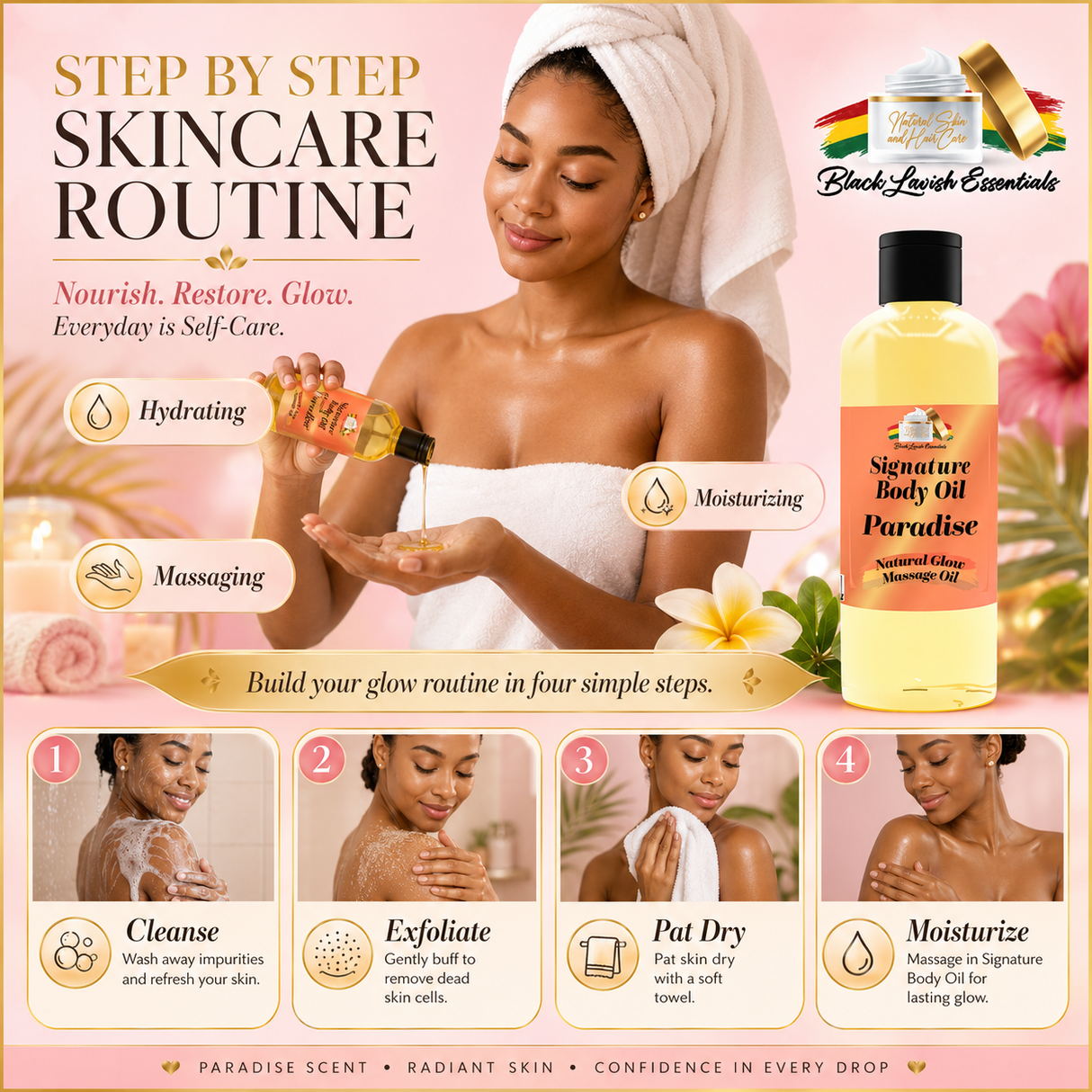 BLE Signature Body Oil<br><br>Intensify Your Natural Glow <br> Dry Skin Body Oil for Deep Hydration, Illustrious Shine, & All-Day Moisture<br><br>8oz Bottle
