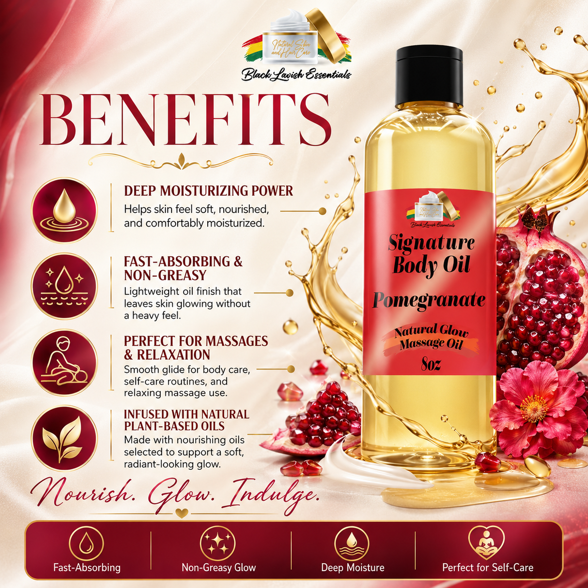 BLE Signature Body Oil<br><br>Intensify Your Natural Glow <br> Dry Skin Body Oil for Deep Hydration, Illustrious Shine, & All-Day Moisture<br><br>8oz Bottle