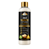 A bottle of Black Lavish Essentials Hair Conditioner 360 Wave Styling Shampoo with a black label and gold cap, shown on a plain white background.