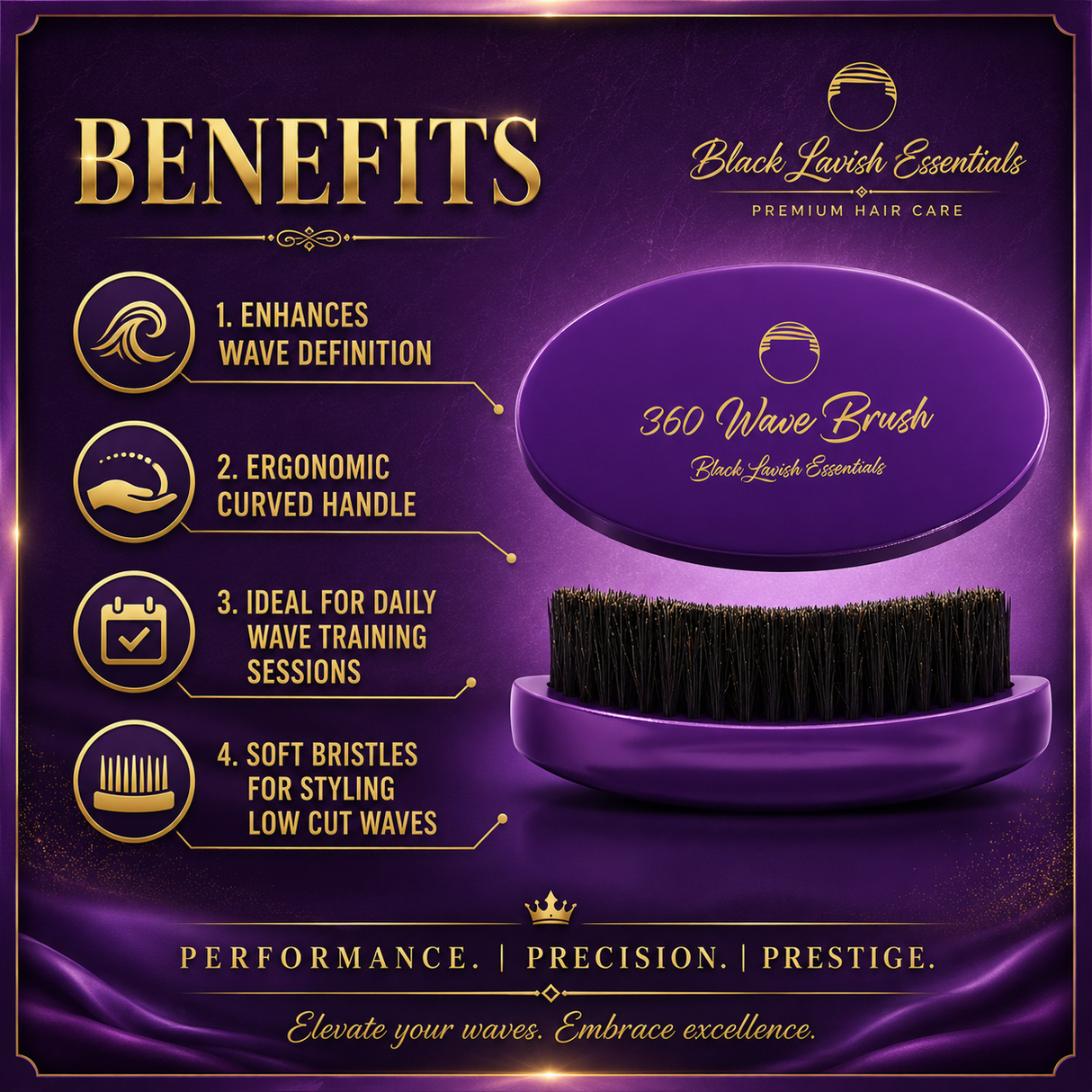 360 Wave Brush for Building Deeper Waves<br><br> Soft Brush & Medium-Hard Brush, 100% Boar Bristle