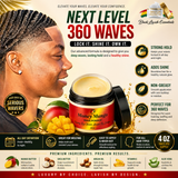 Advertisement for Money Mango Wave Pomade with product and benefits listed.