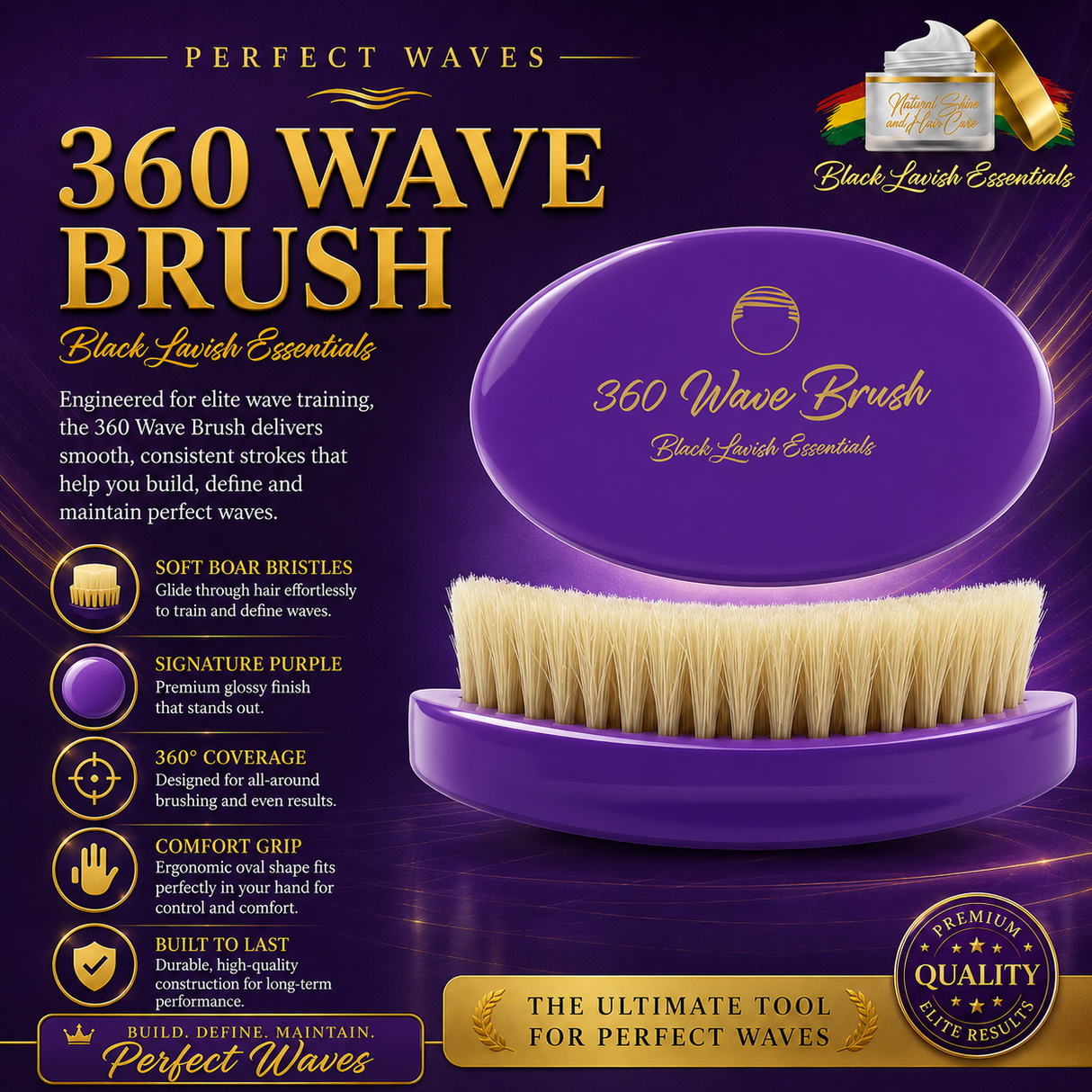 360 Wave Brush for Building Deeper Waves<br><br> Soft Brush & Medium-Hard Brush, 100% Boar Bristle
