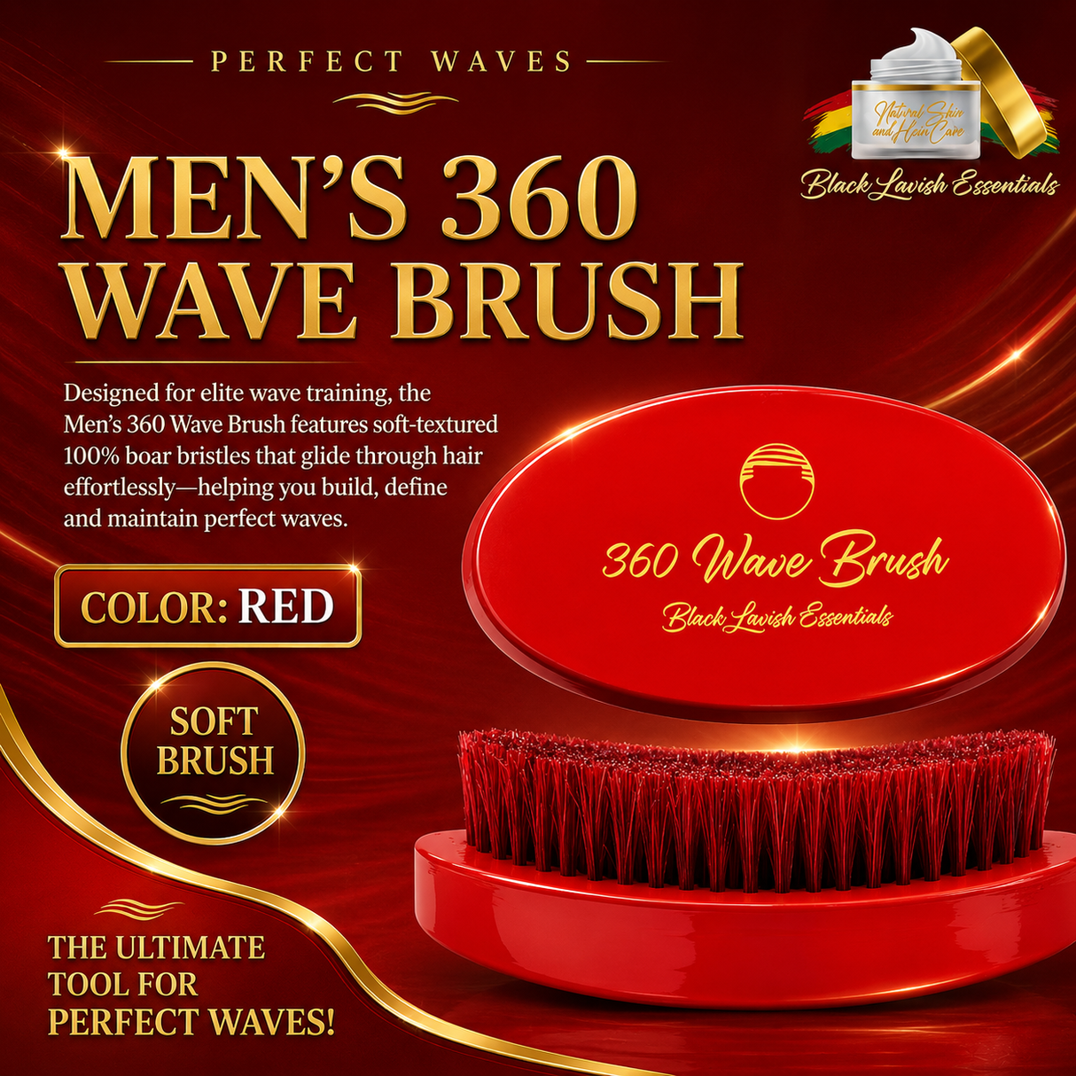 360 Wave Brush for Building Deeper Waves<br><br> Soft Brush & Medium-Hard Brush, 100% Boar Bristle