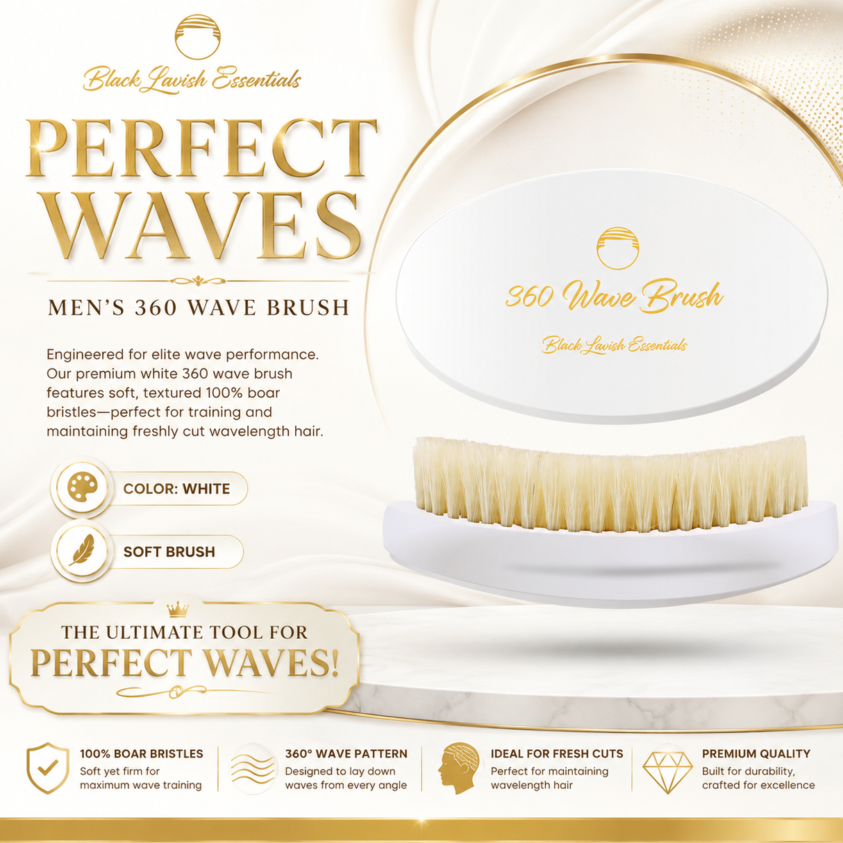 360 Wave Brush for Building Deeper Waves<br><br> Soft Brush & Medium-Hard Brush, 100% Boar Bristle