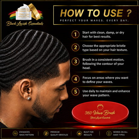360 Wave Brush for Building Deeper Waves<br><br> Soft Brush & Medium-Hard Brush, 100% Boar Bristle