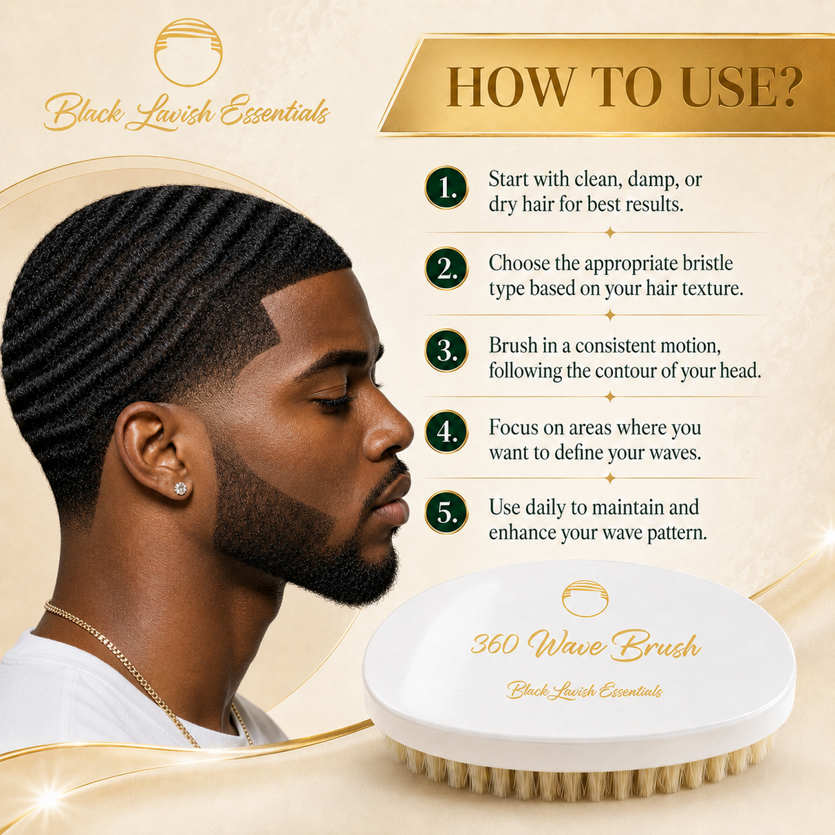 360 Wave Brush for Building Deeper Waves<br><br> Soft Brush & Medium-Hard Brush, 100% Boar Bristle