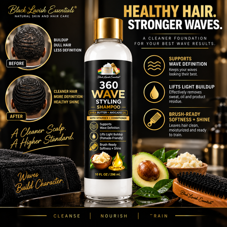 360 Wave Shampoo | Moisturizing Wave Shampoo for Men | Shea Butter, Avocado Oil & Vitamin E | 10oz