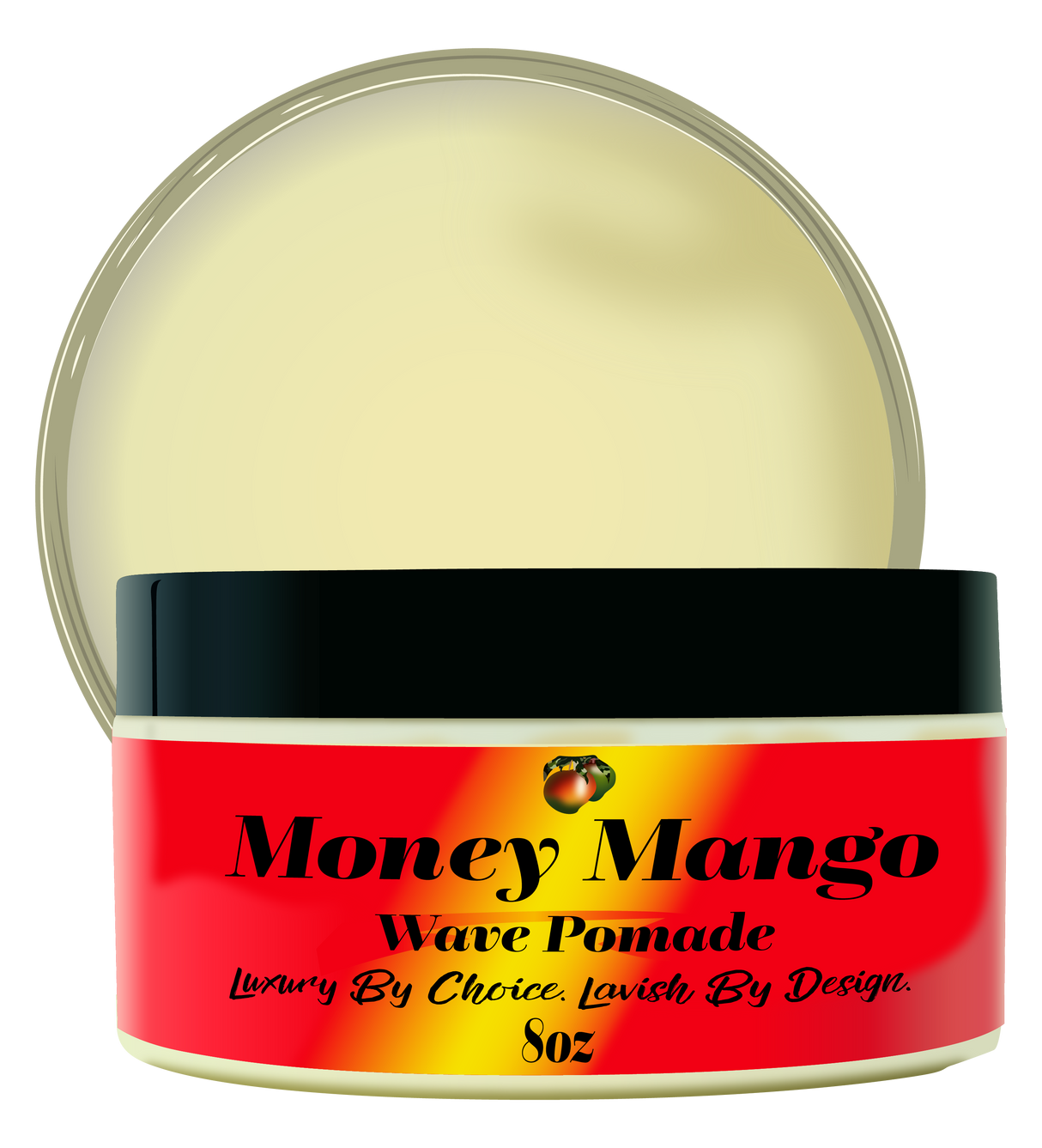 Money Mango Wave Pomade jar with red label on a white background
