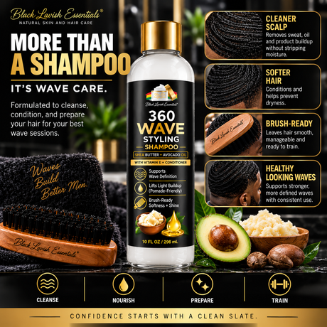 360 Wave Shampoo | Moisturizing Wave Shampoo for Men | Shea Butter, Avocado Oil & Vitamin E | 10oz