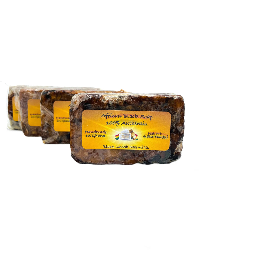 African Black Soap for Clean Glowing Skin, 100% Authentic Made in Ghana, 4.5oz Bar Black Lavish Essentials