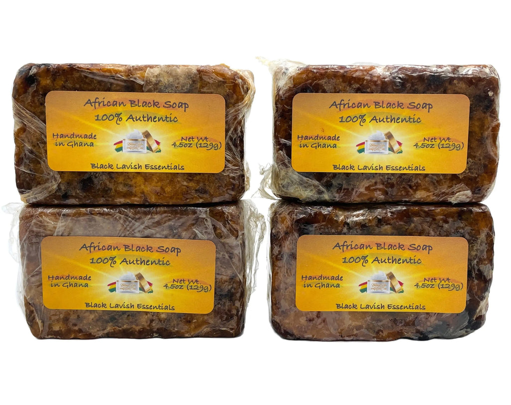 African Black Soap for Clean Glowing Skin, 100% Authentic Made in Ghana, 4.5oz Bar Black Lavish Essentials