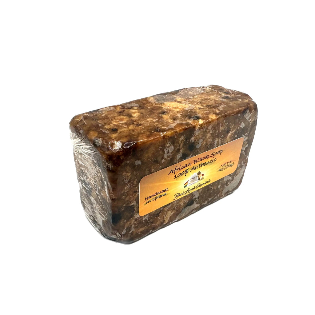 African Black Soap for Clean Glowing Skin, 100% Authentic Made in Ghana, 4.5oz Bar and 9oz Black Lavish Essentials