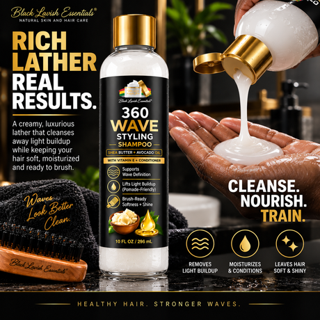 360 Wave Shampoo | Moisturizing Wave Shampoo for Men | Shea Butter, Avocado Oil & Vitamin E | 10oz