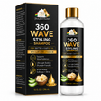 Black and gold 360 Wave Styling Shampoo bottle next to its retail box by Black Lace Essentials, featuring aloe vera and castor oil illustrations on a white background.