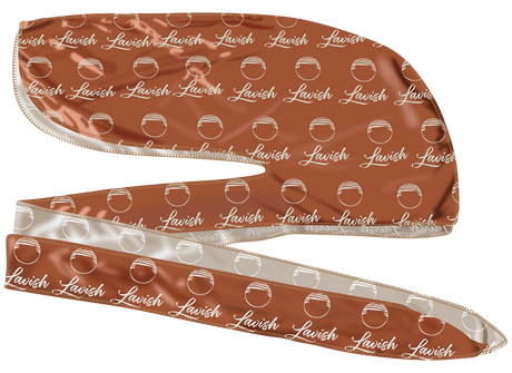 Brown hair silk durag head cover with 'Lavish' branding on a white background. Silk durag made for laying down 360 waves and drying hair after applying wave pomade and brushing.

Keeps hair fresh, reduces frizz, and protects waves and curls in style.
