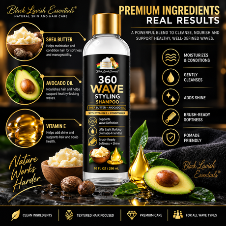 360 Wave Shampoo | Moisturizing Wave Shampoo for Men | Shea Butter, Avocado Oil & Vitamin E | 10oz