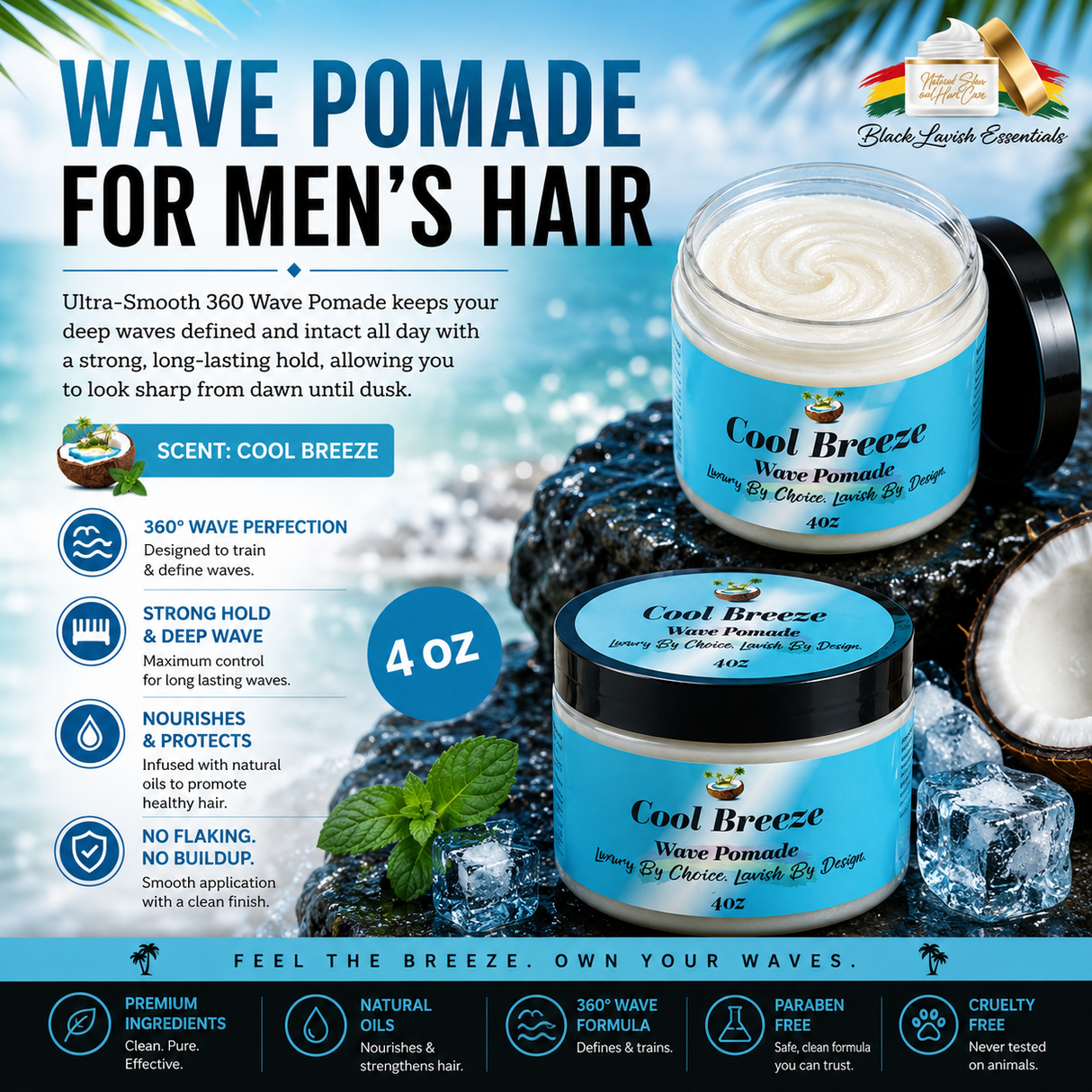 Ultra Smooth 360 Wave Pomade <br><br> Natural Non-Greasy Hair Styling Pomade For Deep Waves <br><br>Transform Your Wave Pattern