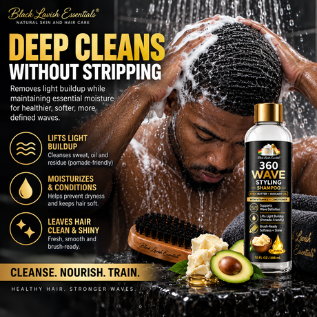 360 Wave Shampoo | Moisturizing Wave Shampoo for Men | Shea Butter, Avocado Oil & Vitamin E | 10oz