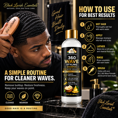 360 Wave Shampoo | Moisturizing Wave Shampoo for Men | Shea Butter, Avocado Oil & Vitamin E | 10oz
