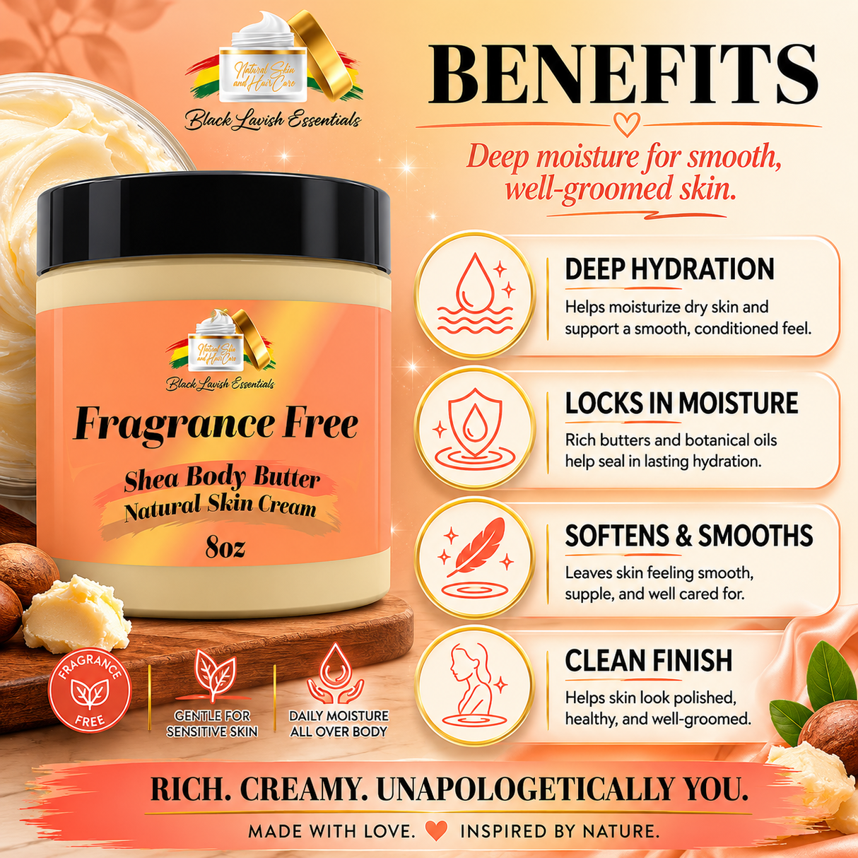 Ultra-Hydrating Body Butter<br><br>Shea Butter Infused with Golden Jojoba Oil, Argan, Rose Hip, & Aloe Vera Oil<br><br>Naturally Glowing Healthy Skin