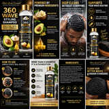 360 Wave Shampoo | Moisturizing Wave Shampoo for Men | Shea Butter, Avocado Oil & Vitamin E | 10oz