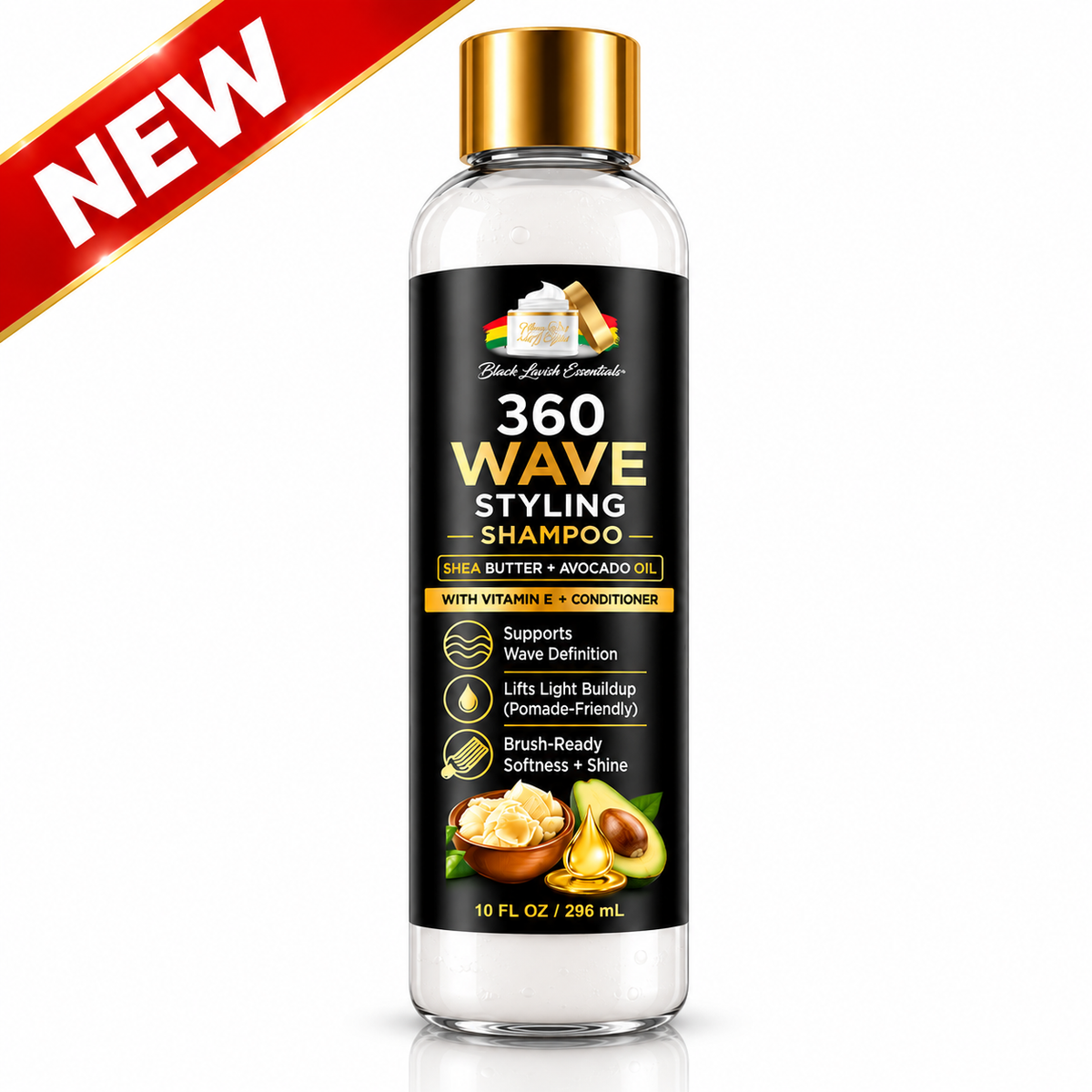 360 Wave Shampoo | Moisturizing Wave Shampoo for Men | Shea Butter, Avocado Oil & Vitamin E | 10oz