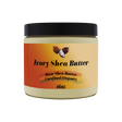Jar of Ivory Shea Butter with a black lid on a white background