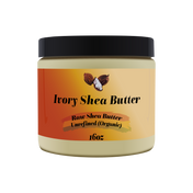 Jar of Ivory Shea Butter with a black lid on a white background