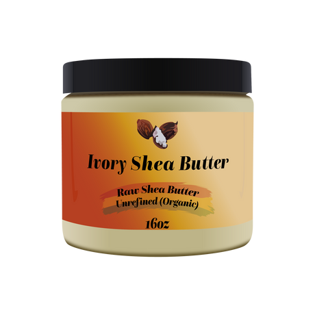 Jar of Ivory Shea Butter with a black lid on a white background