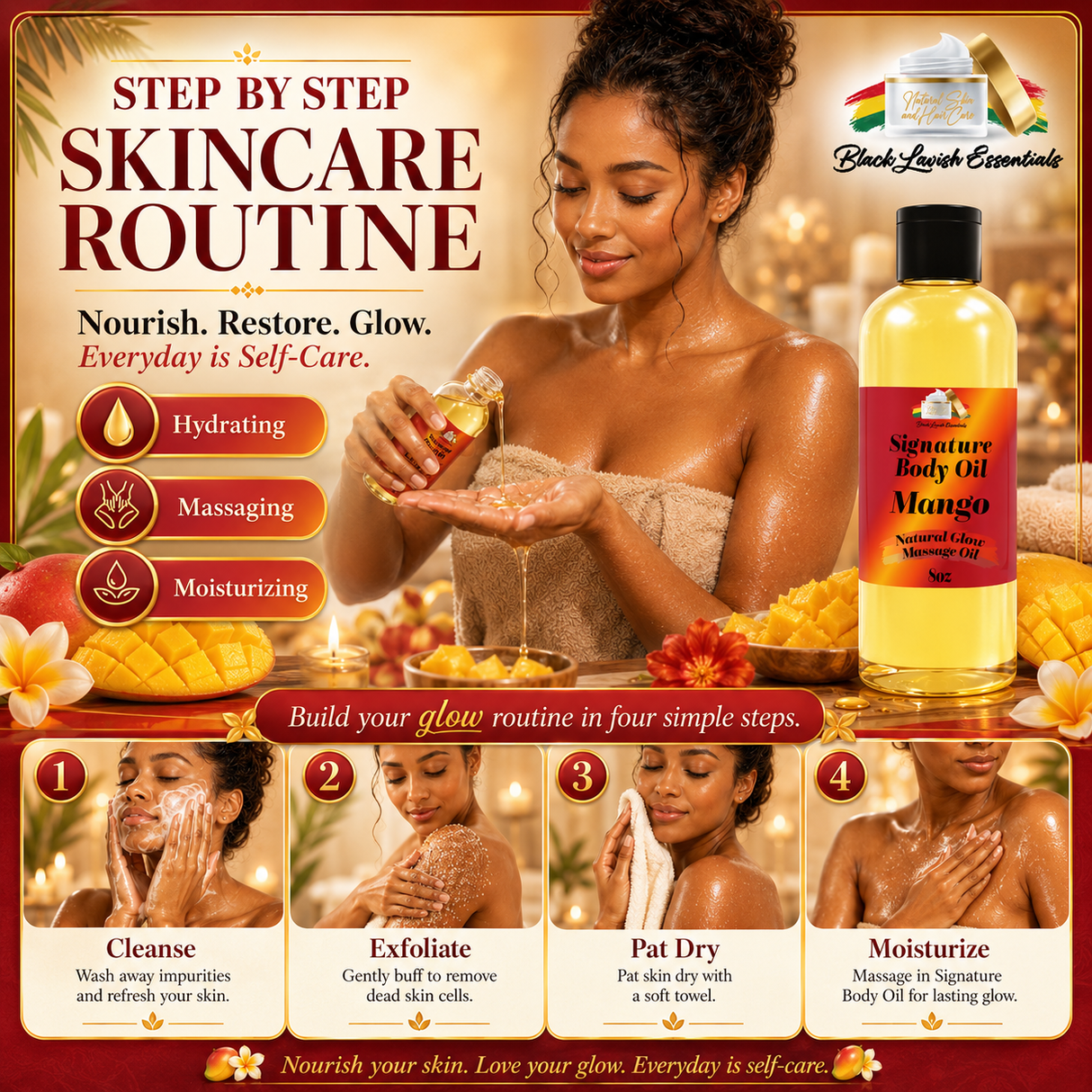 BLE Signature Body Oil<br><br>Intensify Your Natural Glow <br> Dry Skin Body Oil for Deep Hydration, Illustrious Shine, & All-Day Moisture<br><br>8oz Bottle