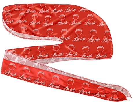 Red satin headband with 'Lavish' branding on a white background. Silk durag made for laying down 360 waves and drying hair after applying wave pomade and brushing.

Luxury red silk durag for 360 waves, braids, and curls. Premium comfort, moisture lock, and stylish Lavish design.