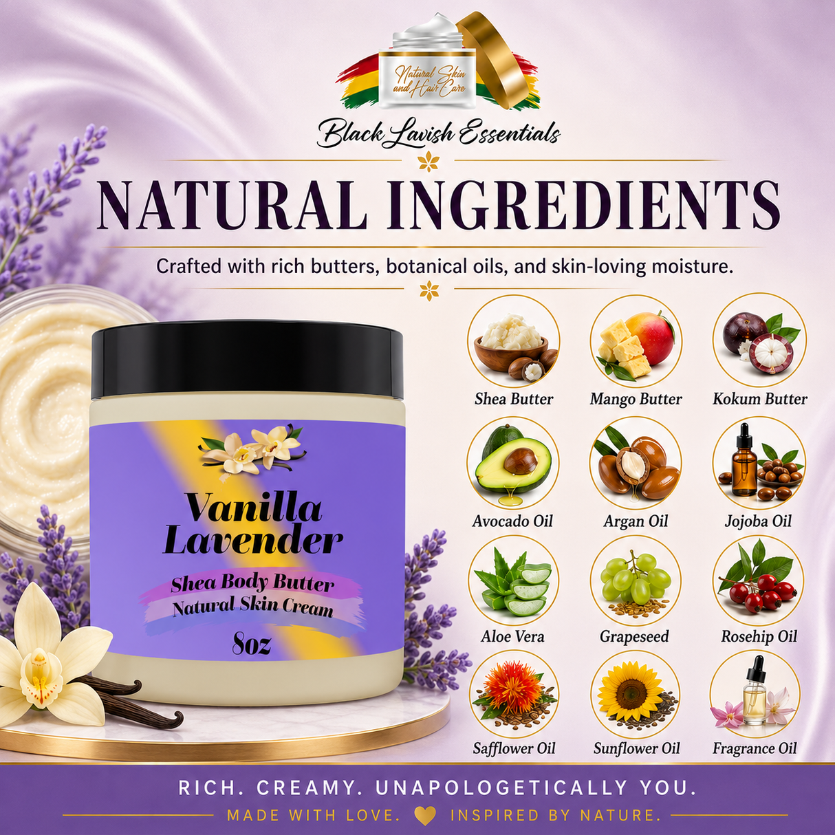 Ultra-Hydrating Body Butter<br><br>Shea Butter Infused with Golden Jojoba Oil, Argan, Rose Hip, & Aloe Vera Oil<br><br>Naturally Glowing Healthy Skin