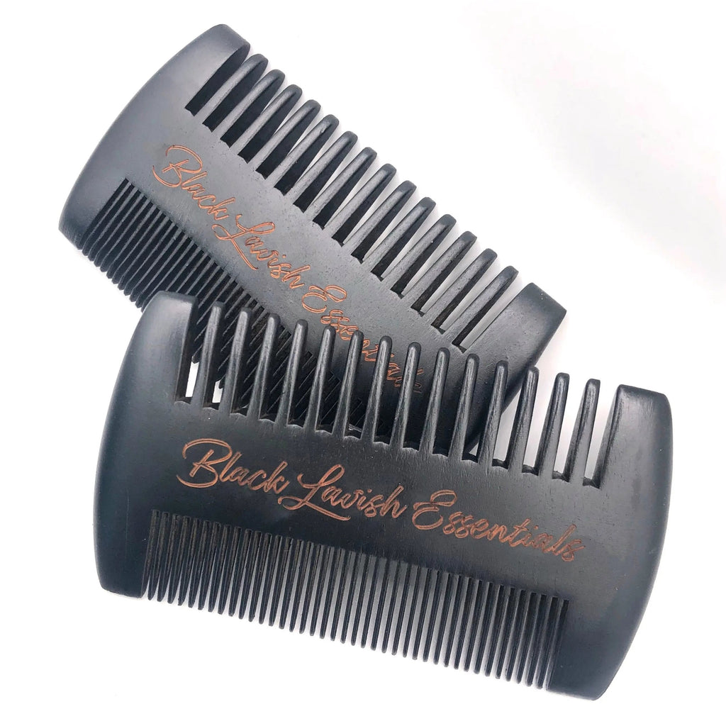 2-in-1 Wooden Beard Comb | Anti-Breakage for Full Beards | Engraved Peachwood - Black Lavish Essentials